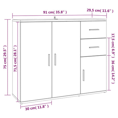 Byrå vit 91x29,5x75 cm konstruerat trä