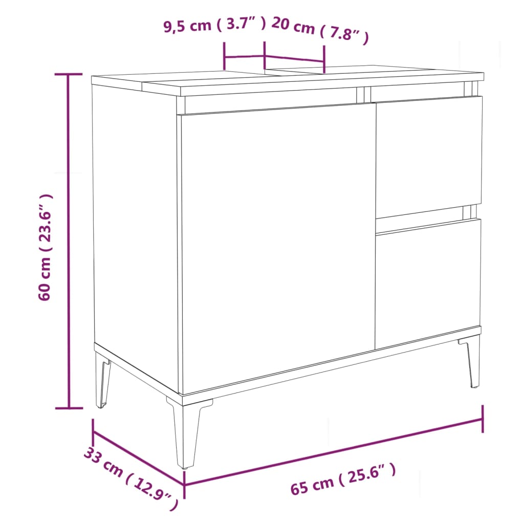 Badrumsskåp vit 65x33x60 cm konstruerat trä