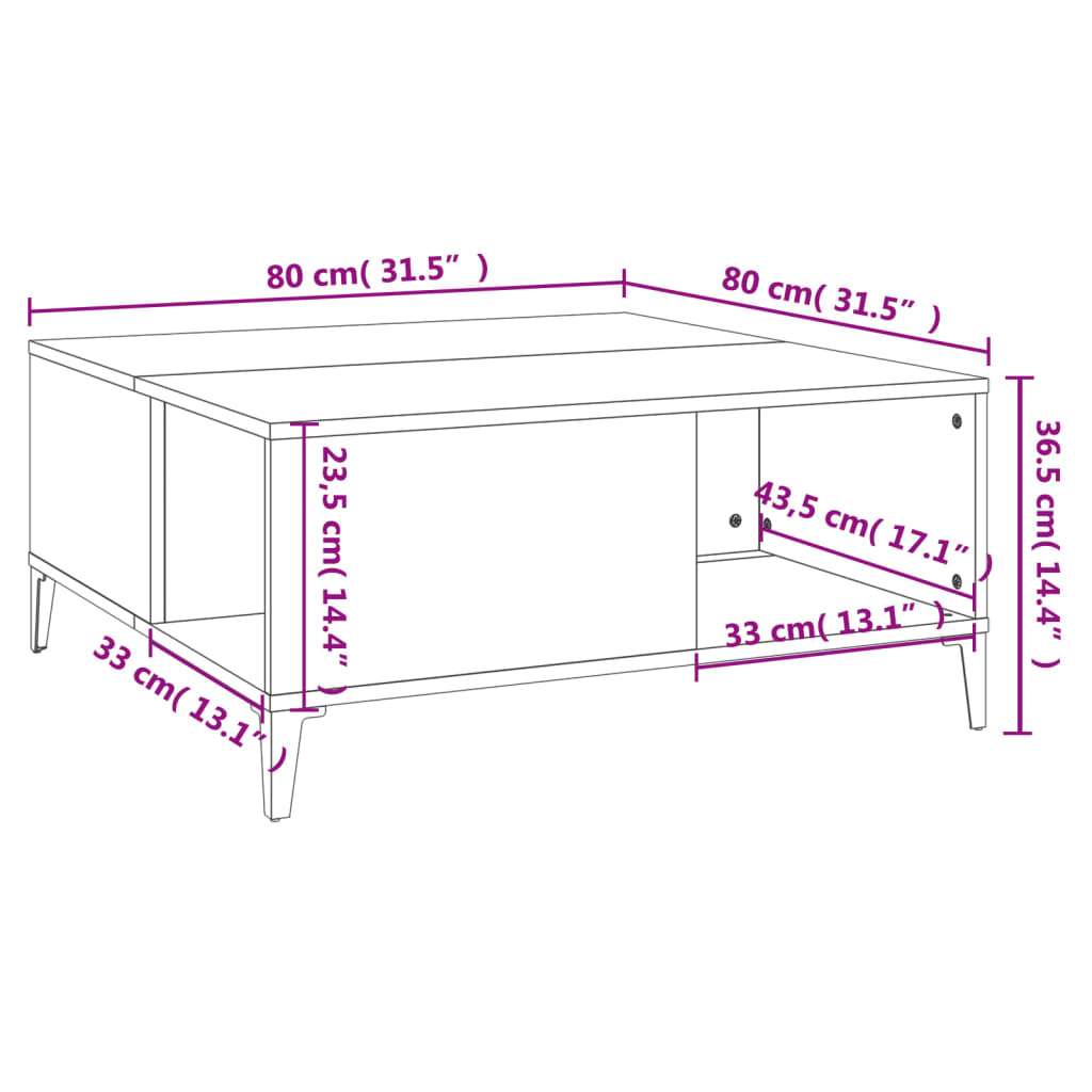 Soffbord vit högglans 80x80x36,5 cm konstruerat trä