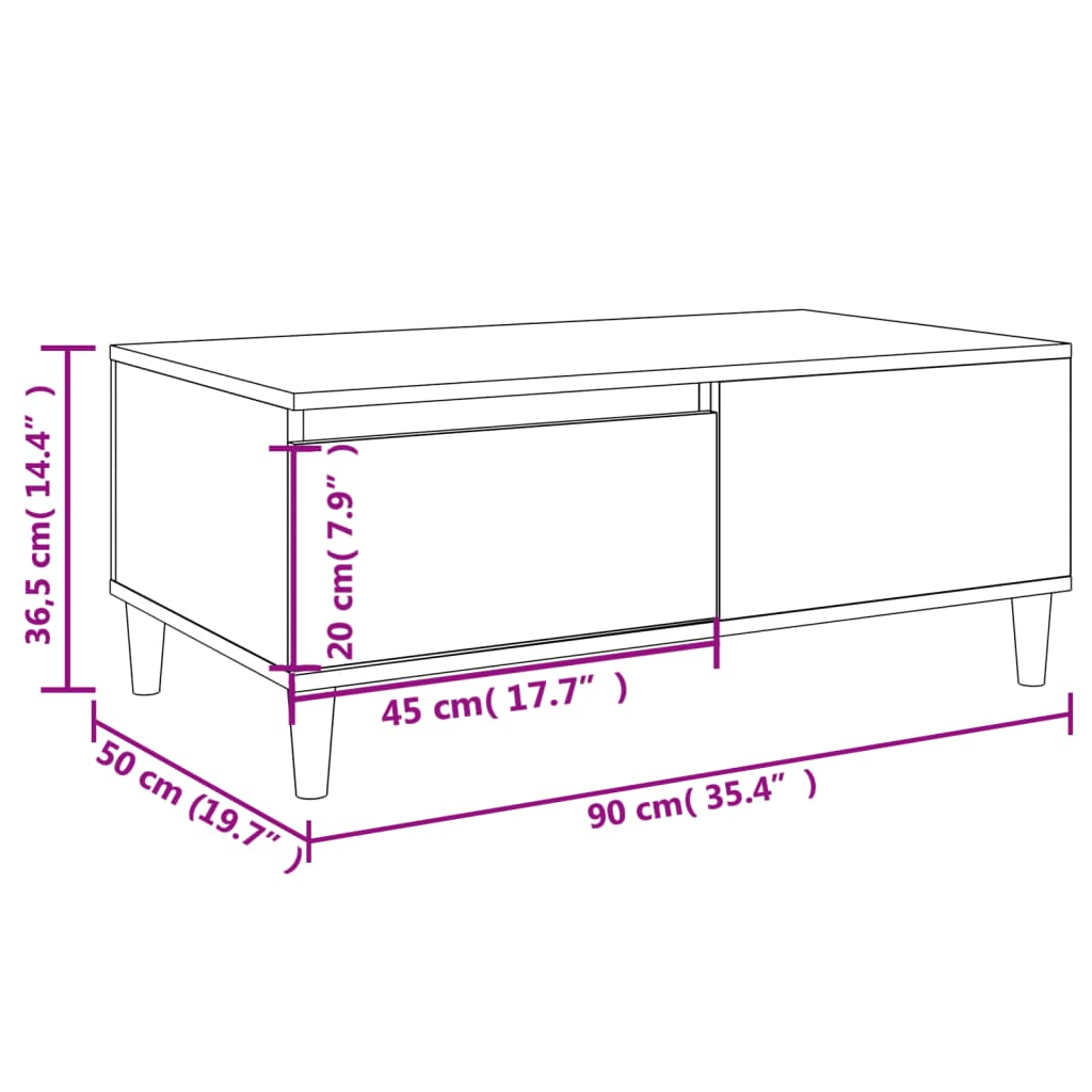 Soffbord betonggrå 90x50x36,5 cm konstruerat trä