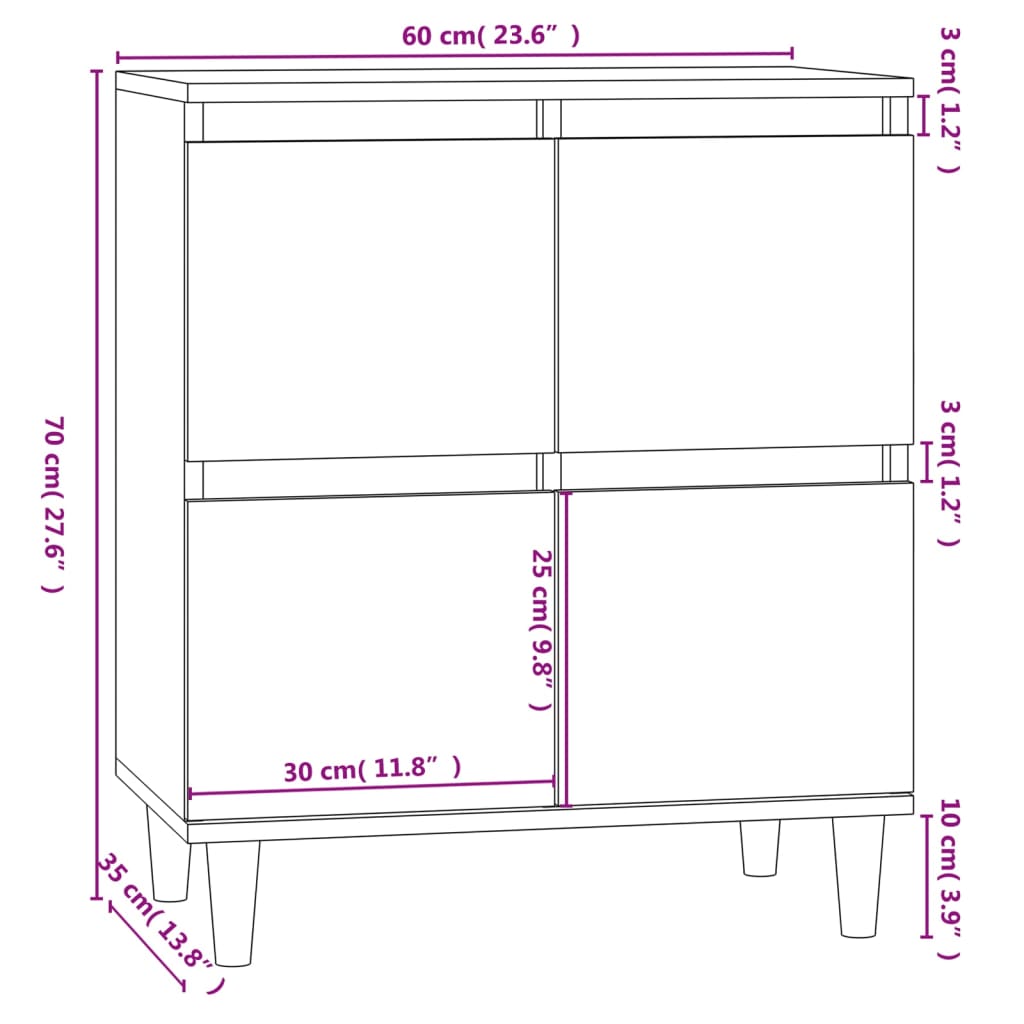 Byrå vit 60x35x70 cm konstruerat trä