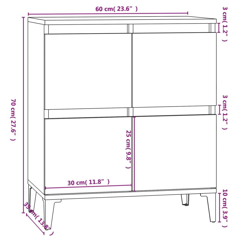 Byrå vit 60x35x70 cm konstruerat trä