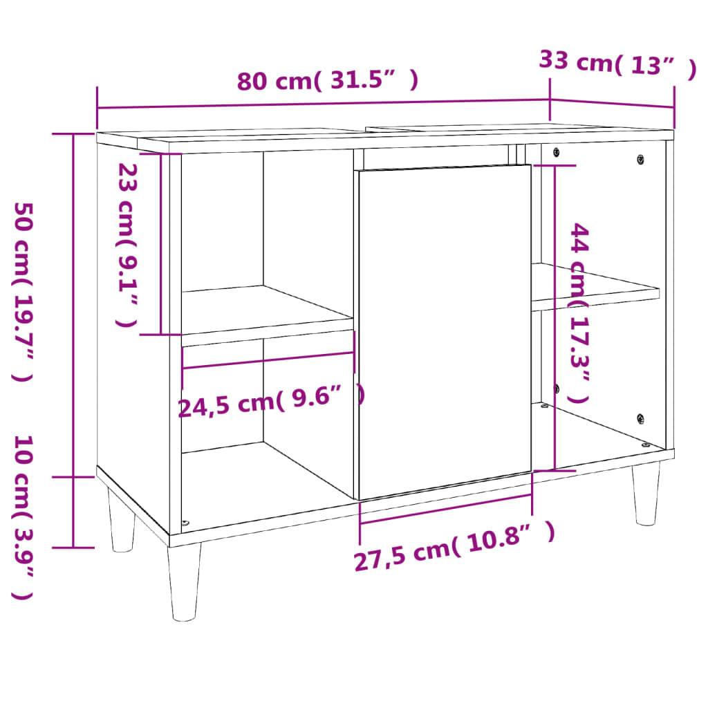 Tvättställsskåp vit 80x33x60 cm konstruerat trä