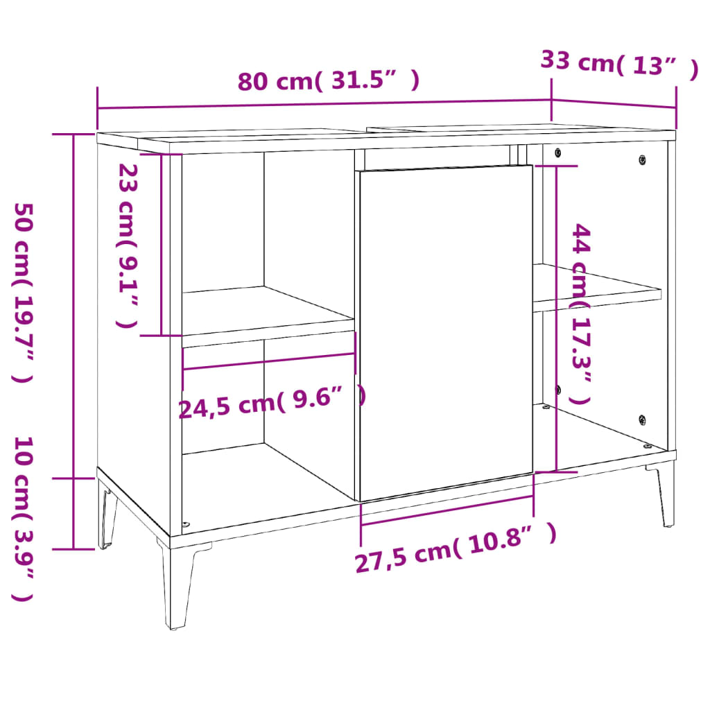 Tvättställsskåp betonggrå 80x33x60 cm konstruerat trä