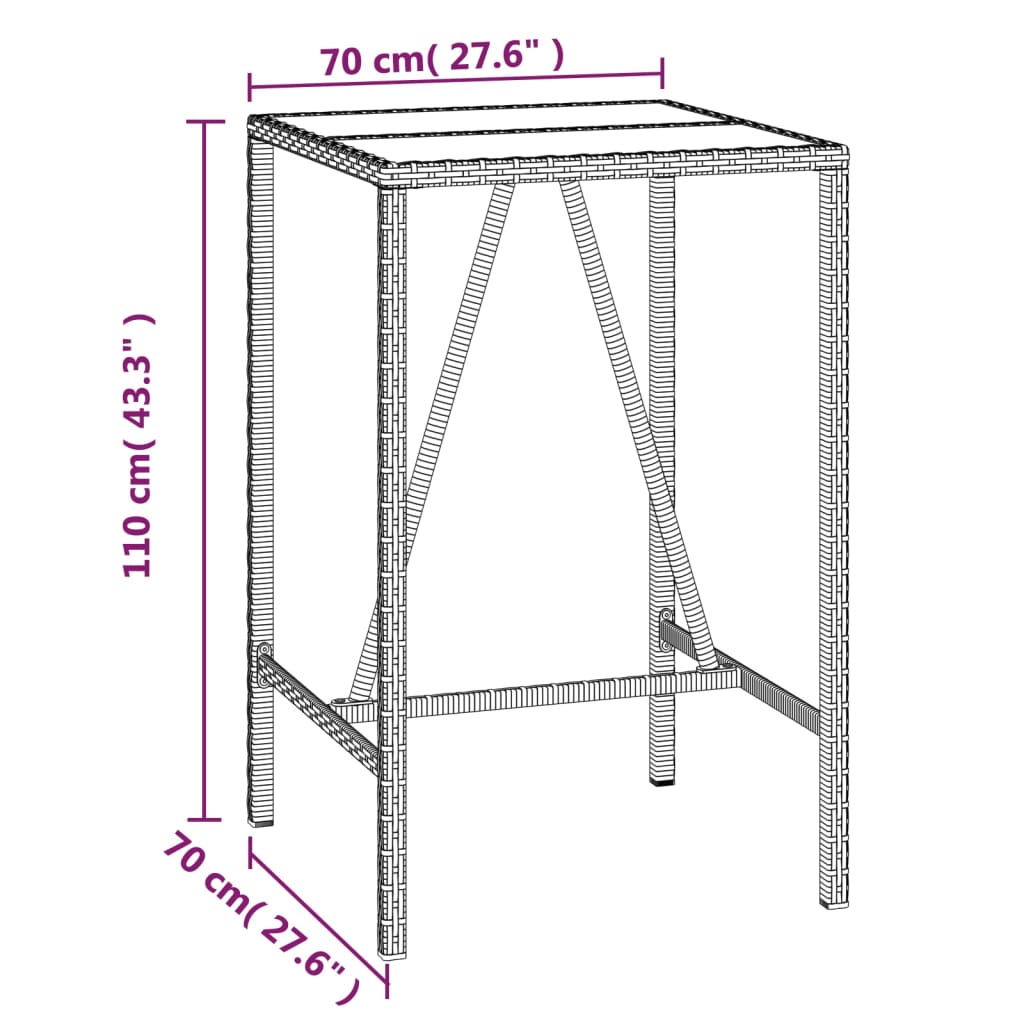 Barbord med glasskiva svart 70x70x110 cm konstrotting