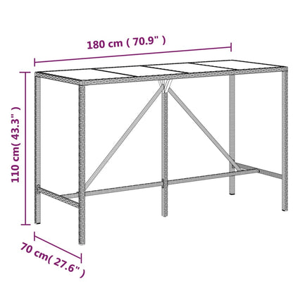 Barbord med glasskiva svart 180x70x110 cm konstrotting