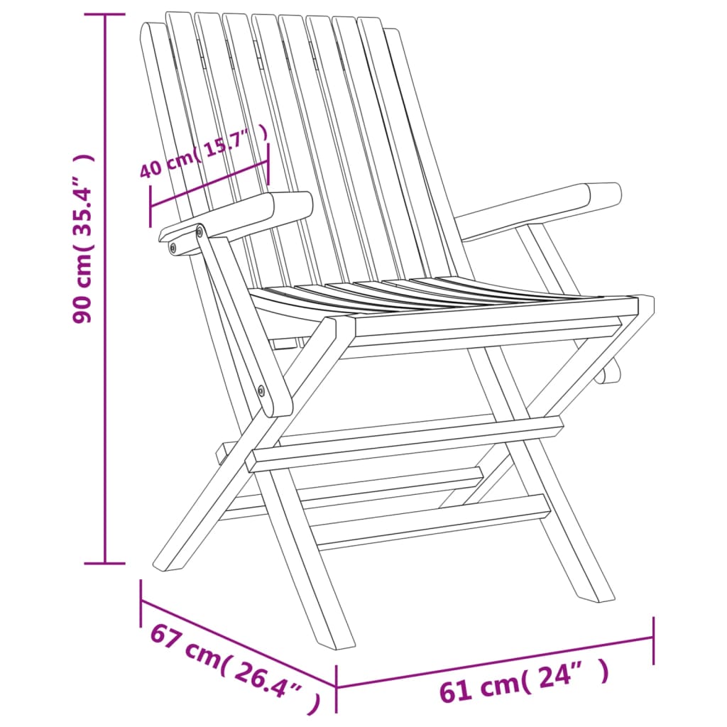 Hopfällbara trädgårdsstolar 2 st 61x67x90 cm massiv teak