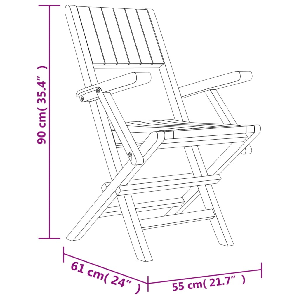 Hopfällbara trädgårdsstolar 2 st 55x61x90 cm massiv teak