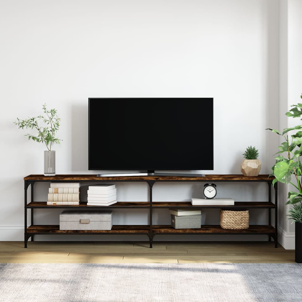 Tv-bänk rökfärgad ek 180x30x50 cm konstruerat trä och metall