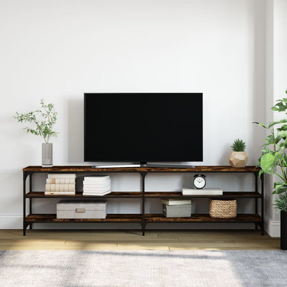 Tv-bänk rökfärgad ek 180x30x50 cm konstruerat trä och metall