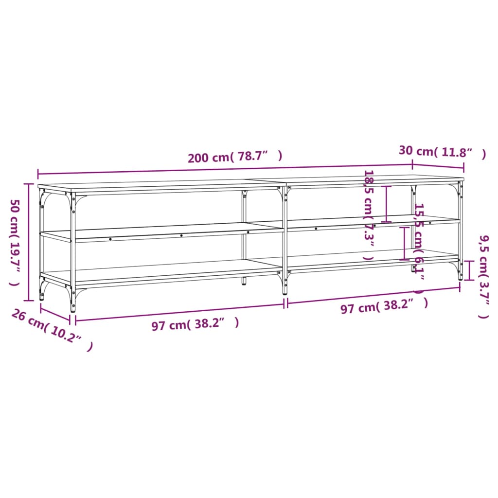 Tv-bänk sonoma-ek 200x30x50 cm konstruerat trä och metall