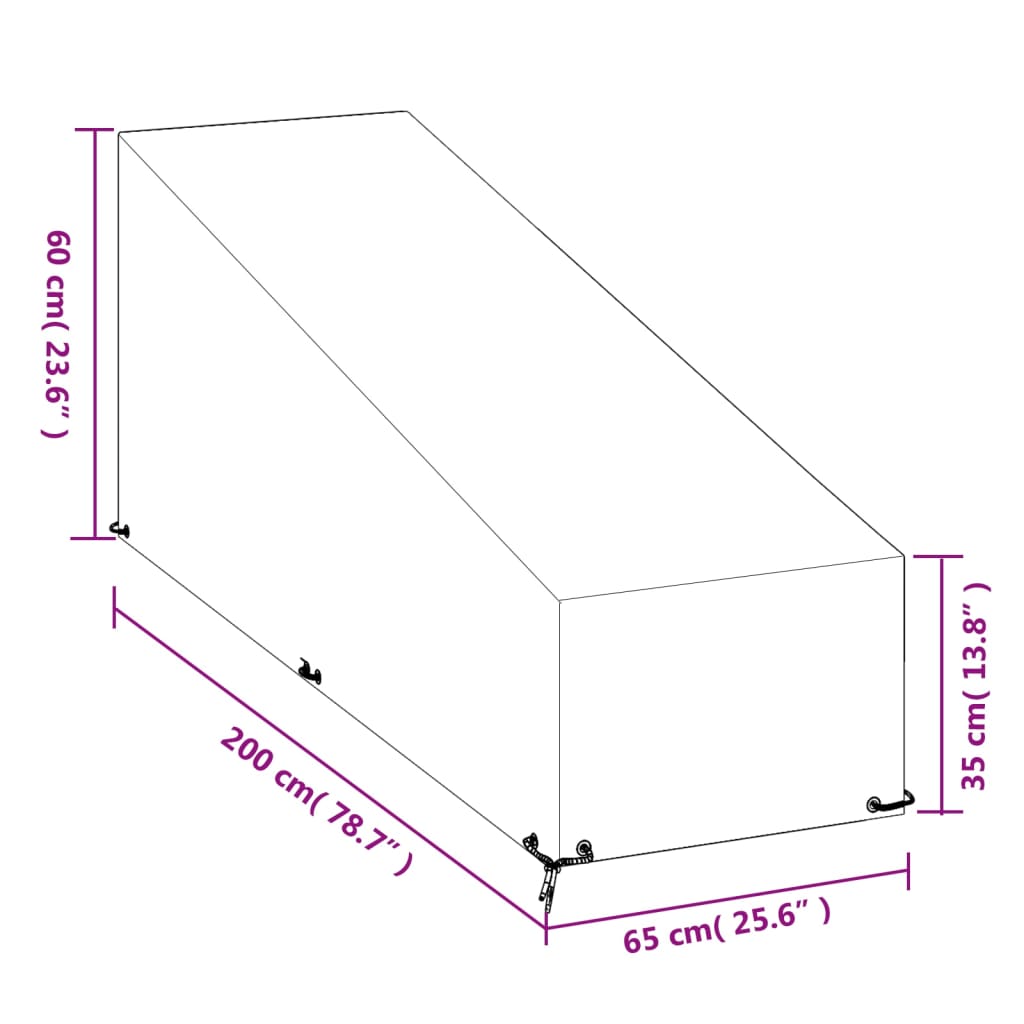 Överdrag för solsäng 2st 12 öljetter 200x65x35/60 cm polyeten