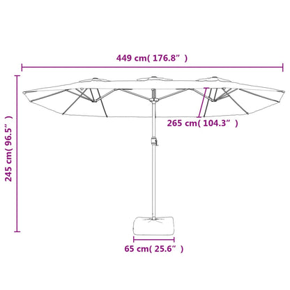 Trädgårdsparasoll dubbelt med LEDs sandvit 449x245 cm