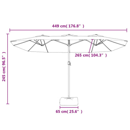 Trädgårdsparasoll dubbelt med LEDs antracit 449x245 cm