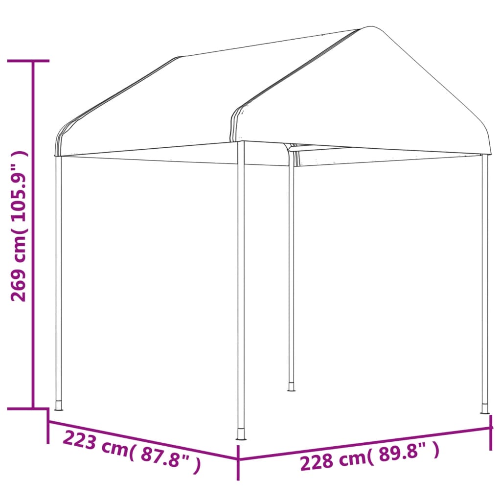 Paviljong med tak vit 4,46x2,28x2,69 m polyeten