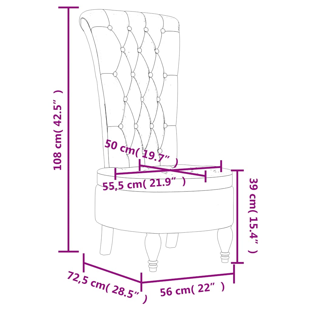 Stol med hög rygg vinröd sammet knappar