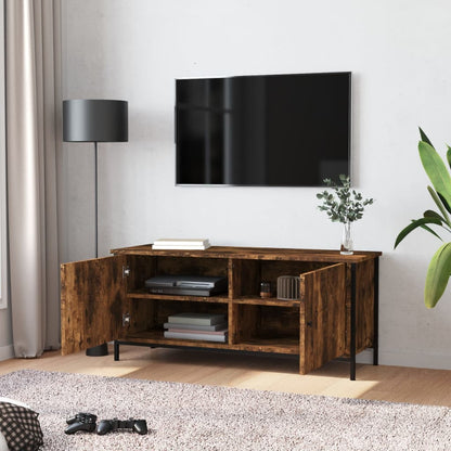 Tv-bänk med dörrar rökfärgad ek 102x35x45 cm konstruerat trä