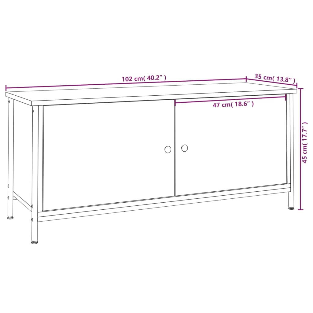 Tv-bänk med dörrar rökfärgad ek 102x35x45 cm konstruerat trä