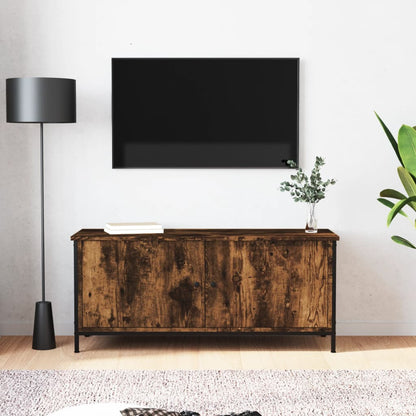 Tv-bänk med dörrar rökfärgad ek 102x35x45 cm konstruerat trä