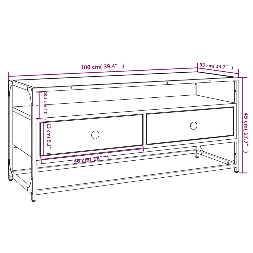 Tv-bänk sonoma-ek 100x35x45 cm konstruerat trä