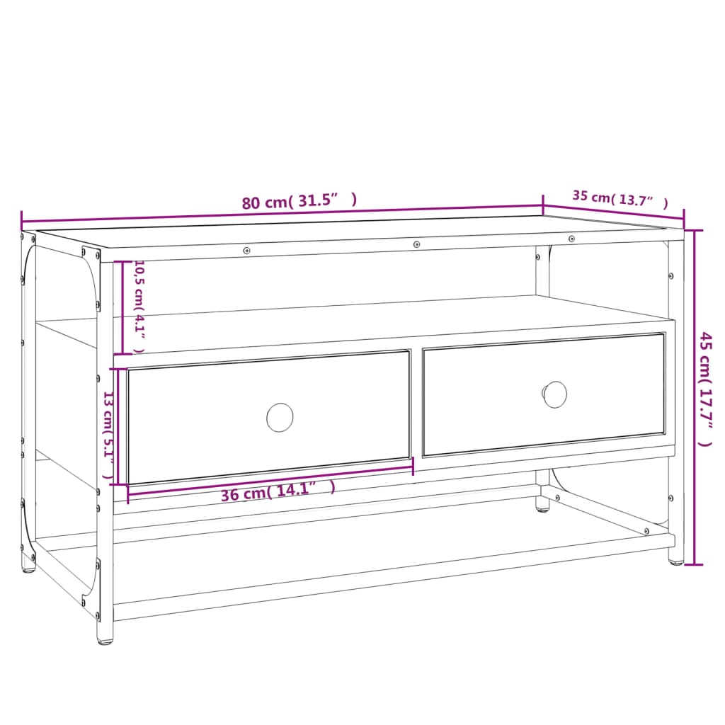 Tv-bänk brun ek 80x35x45 cm konstruerat trä