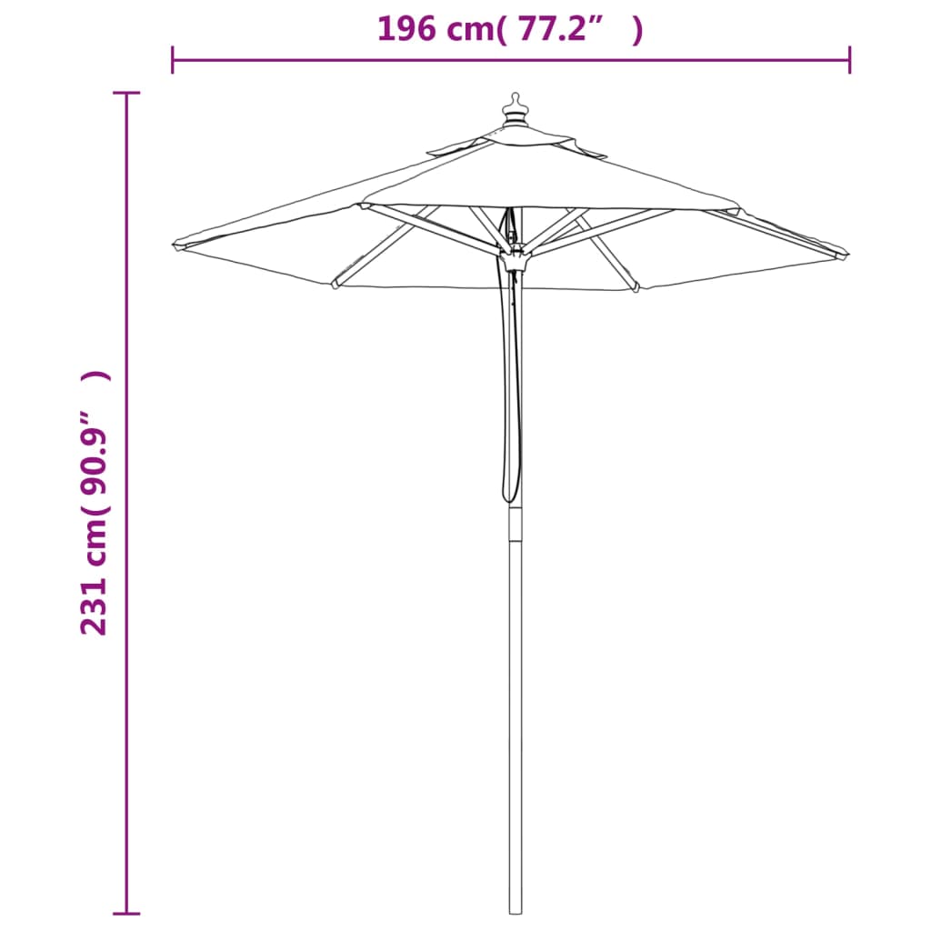 Parasoll med trästång 196x231 cm sandvit