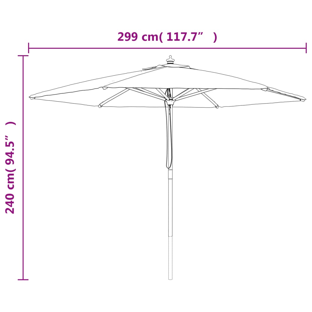 Parasoll med trästång 299x240 cm antracit