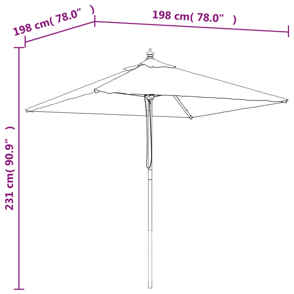 Parasoll med trästång 198x198x231 cm terrakotta