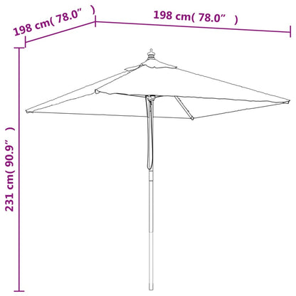 Parasoll med trästång 198x198x231 cm terrakotta