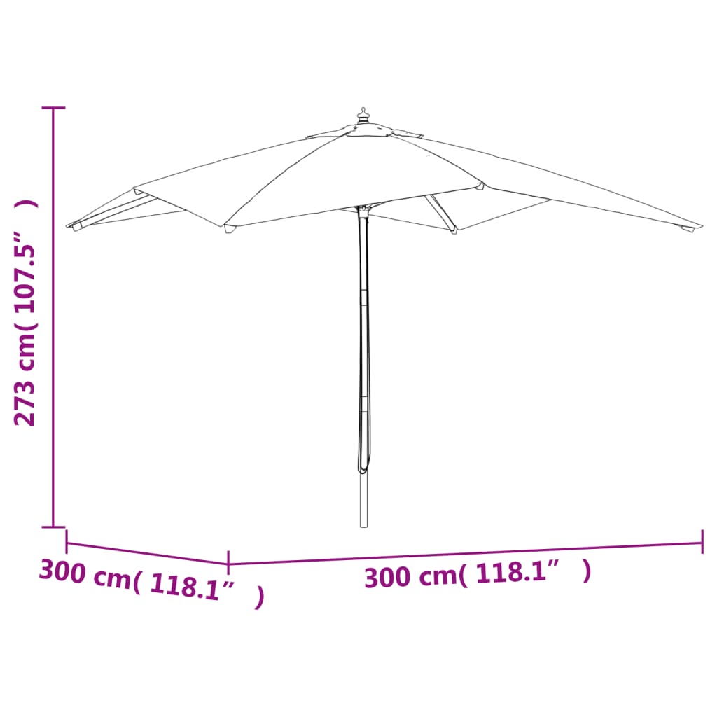 Parasoll med trästång 300x300x273 cm grön