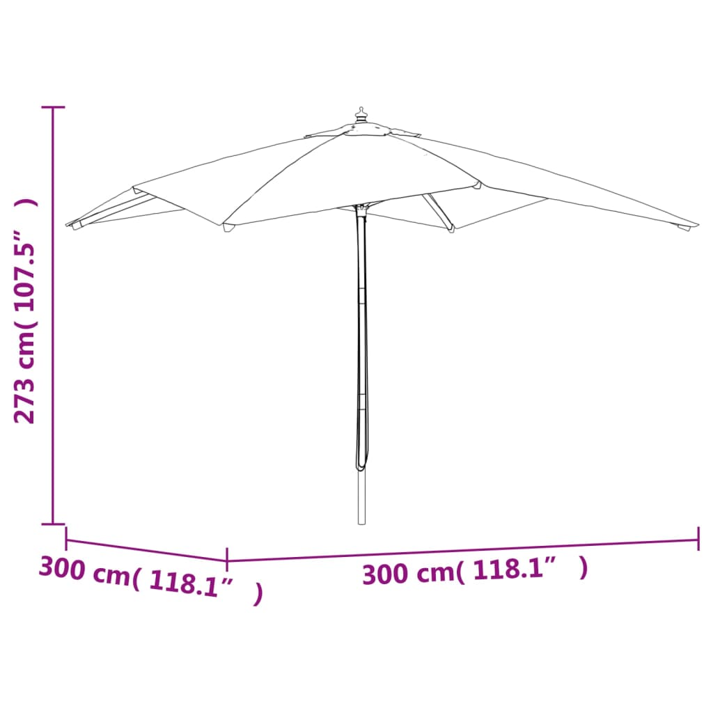 Parasoll med trästång 300x300x273 cm taupe