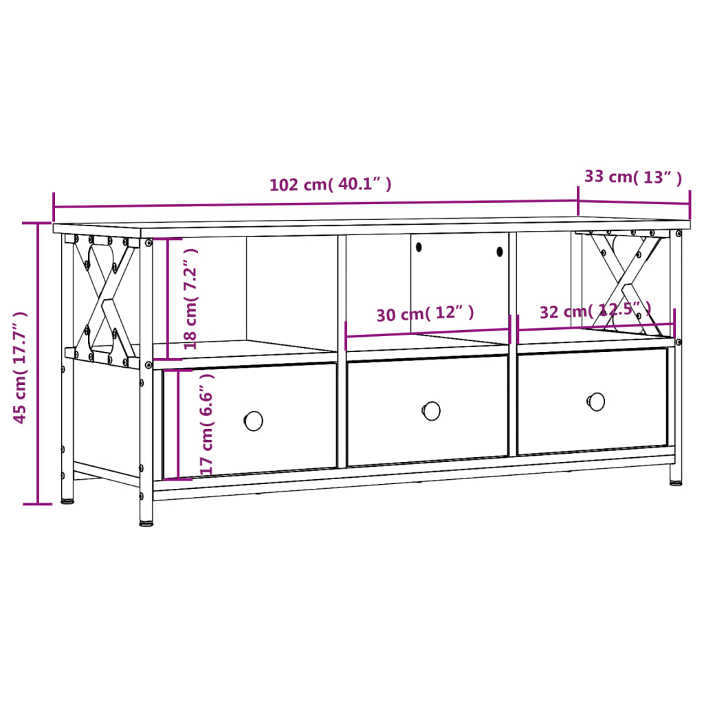 Tv-bänk svart 102x33x45 cm konstruerat trä & järn