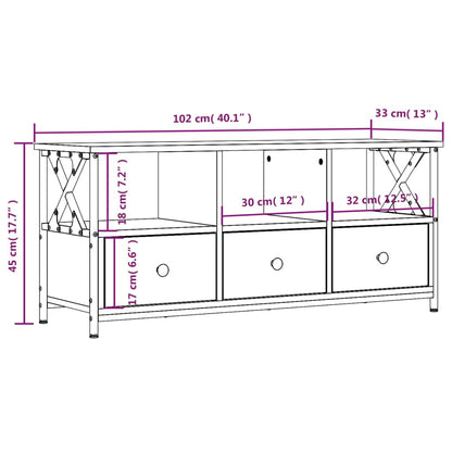 Tv-bänk brun ek 102x33x45 cm konstruerat trä & järn