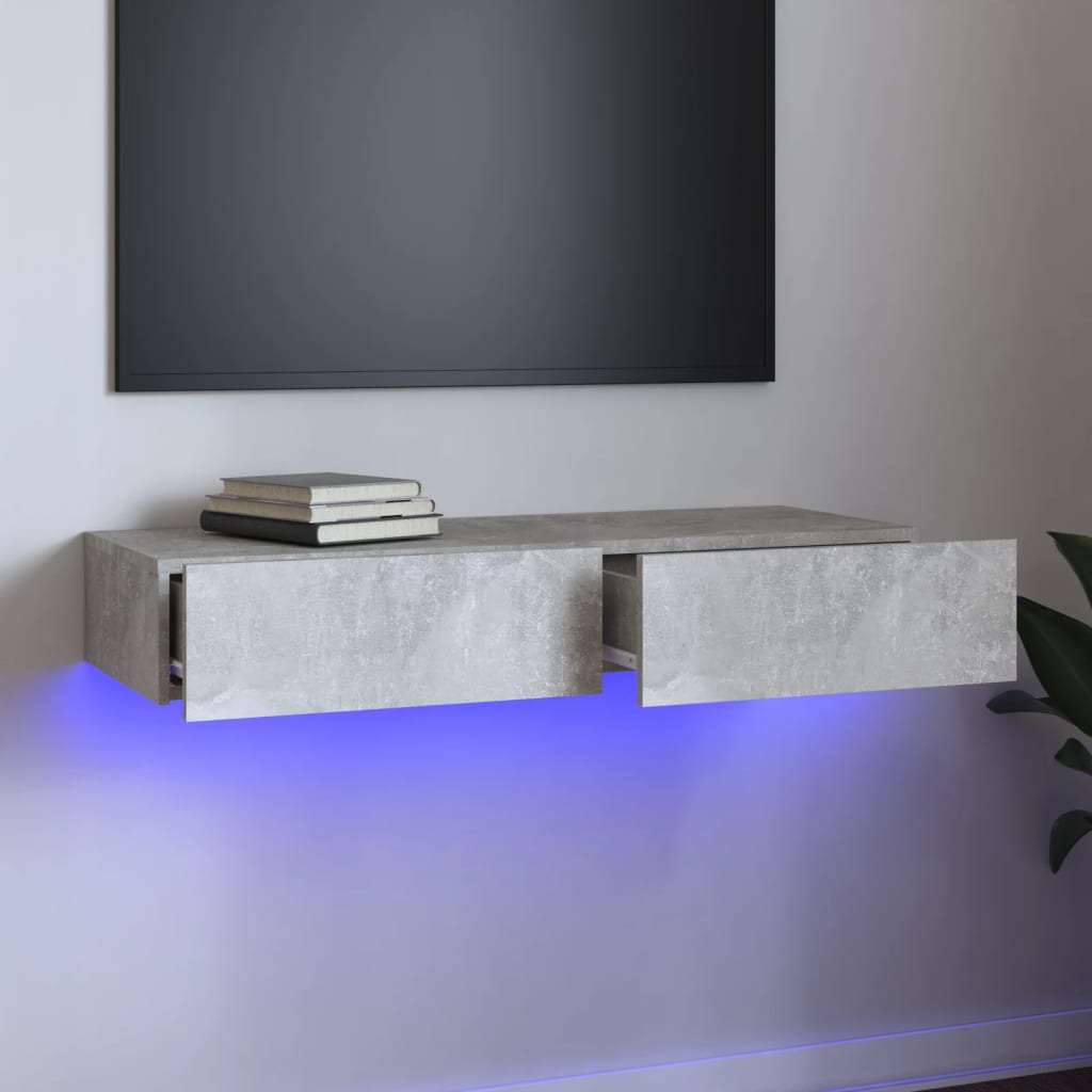 Tv-bänk med LED-belysning betonggrå 90x35x15,5 cm