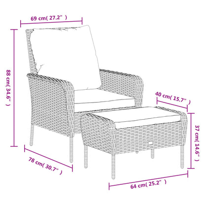 Reclinerstol for trädgården med fotpall ljusbrun konstrotting