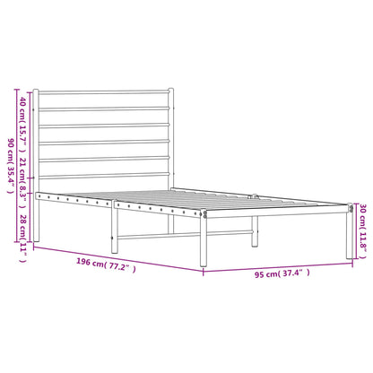 Sängram med huvudgavel metall vit 90x190 cm