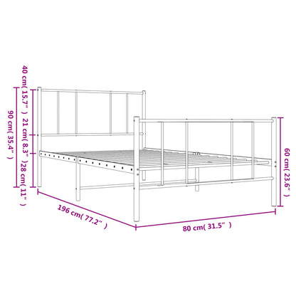 Sängram med huvudgavel och fotgavel vit metall 75x190 cm