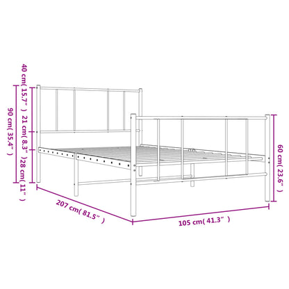 Sängram med huvudgavel och fotgavel vit metall 100x200 cm