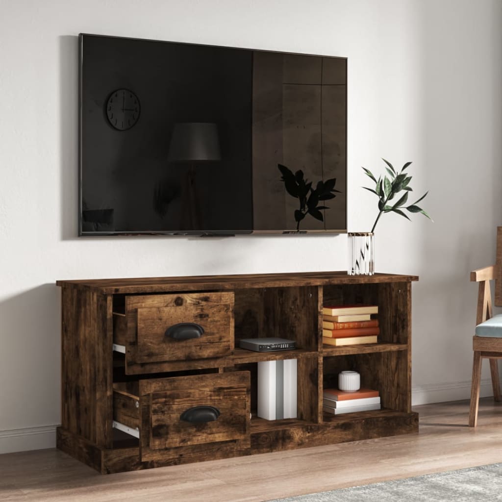 Tv-bänk rökfärgad ek 102x35,5x47,5 cm konstruerat trä