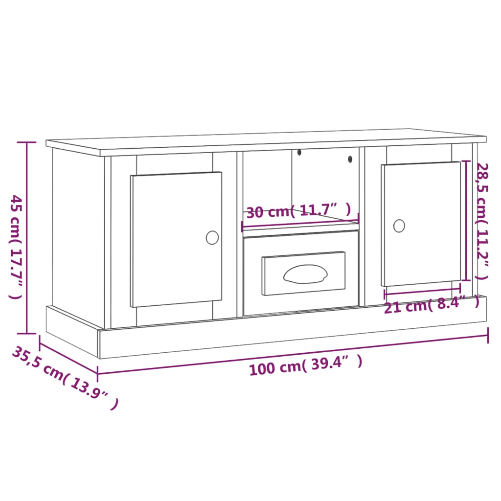 TV-skåp vit 100x35,5x45 cm konstruerat trä