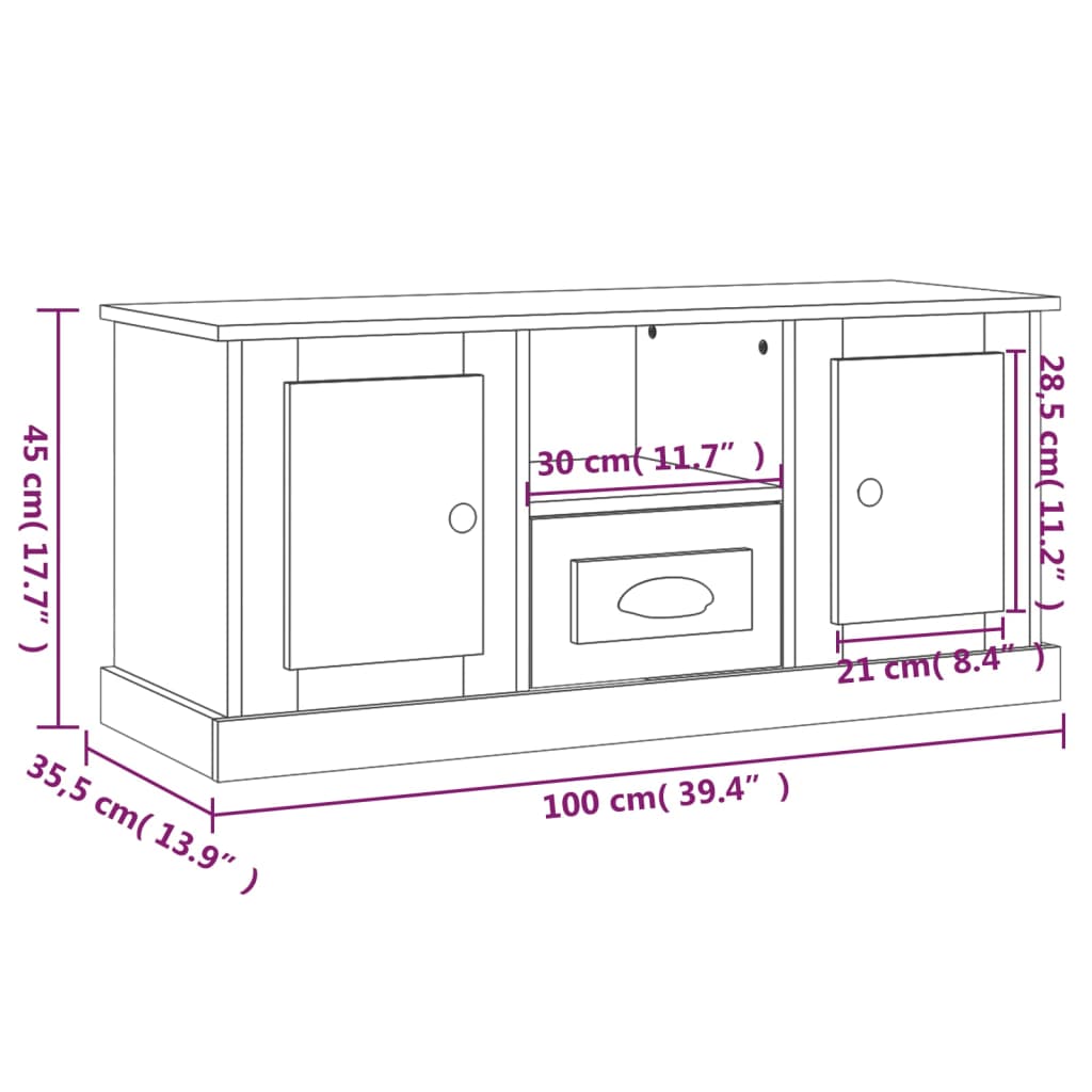 Tv-bänk betonggrå 100x35,5x45 cm konstruerat trä