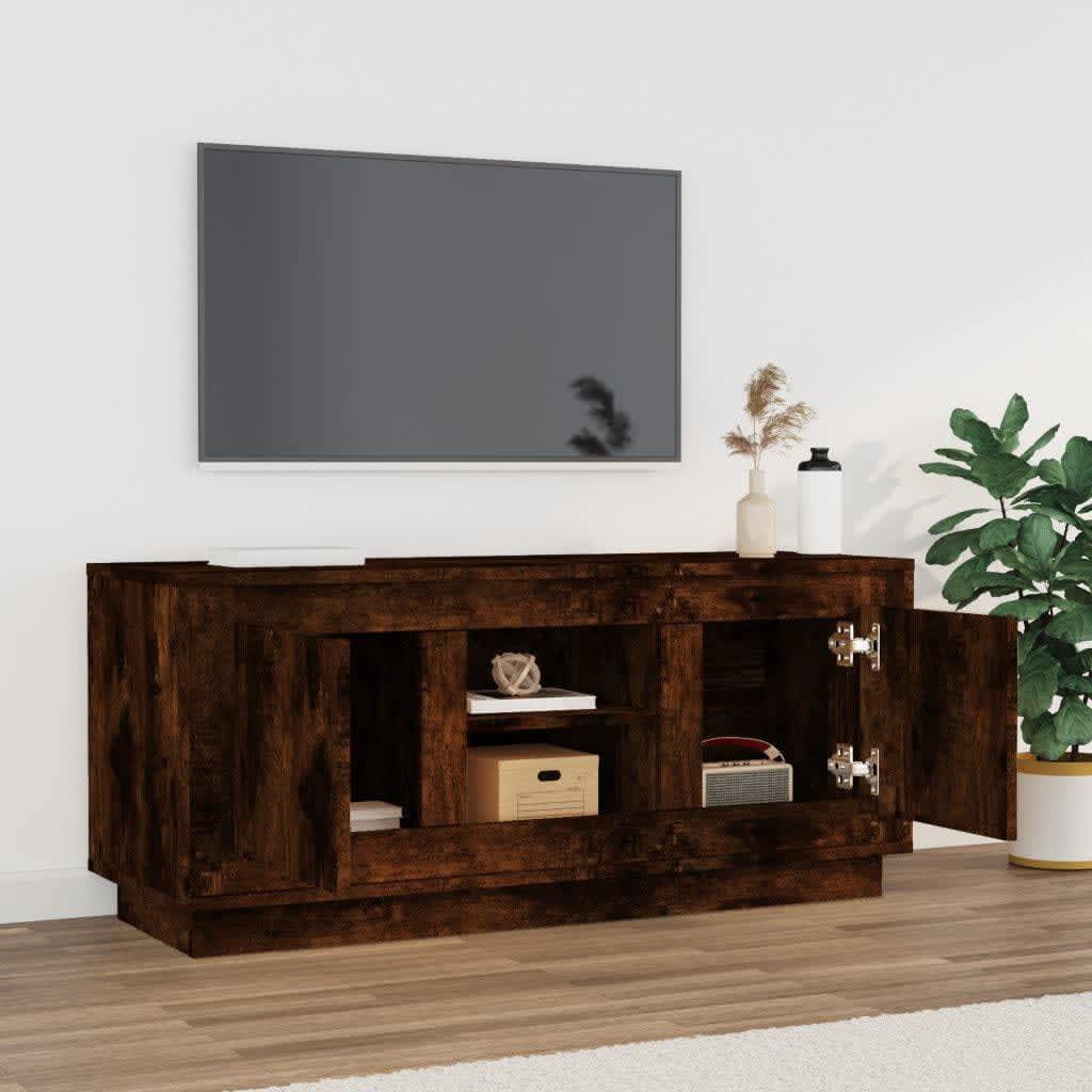 Tv-bänk rökfärgad ek 102x35x45 cm konstruerat trä