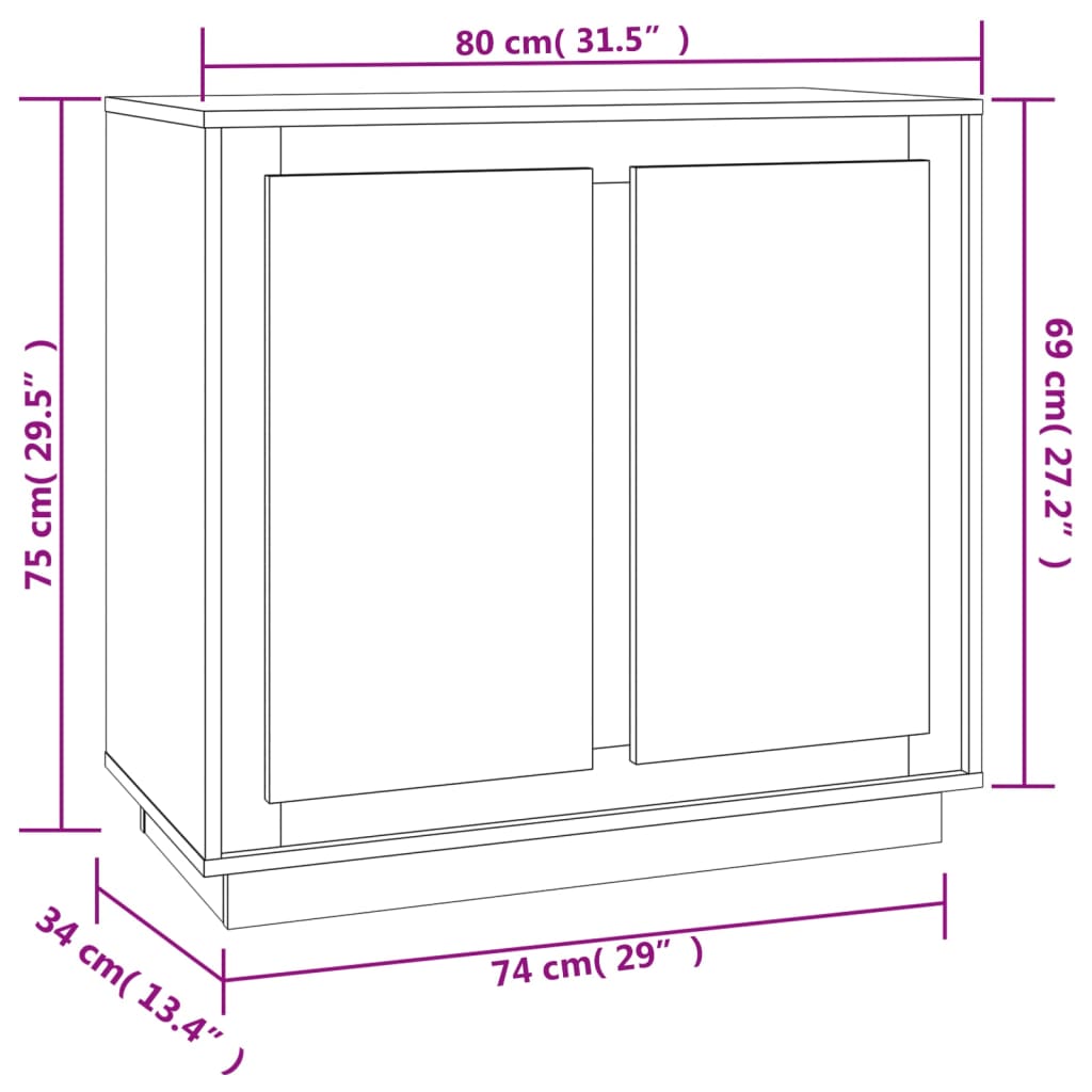 Skänk rökfärgad ek 80x34x75 cm konstruerat trä