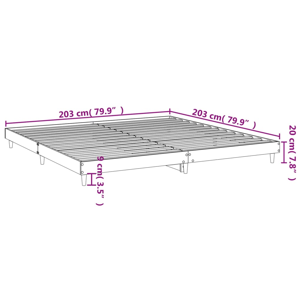 Sängram utan madrass brun ek 200x200 cm konstruerat trä