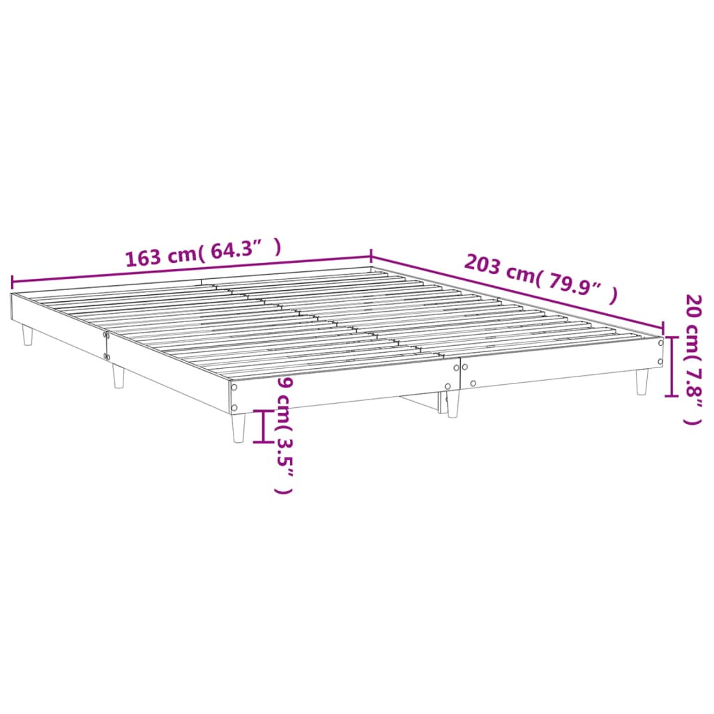 Sängram utan madrass rökt ek 160x200cm konstruerat trä