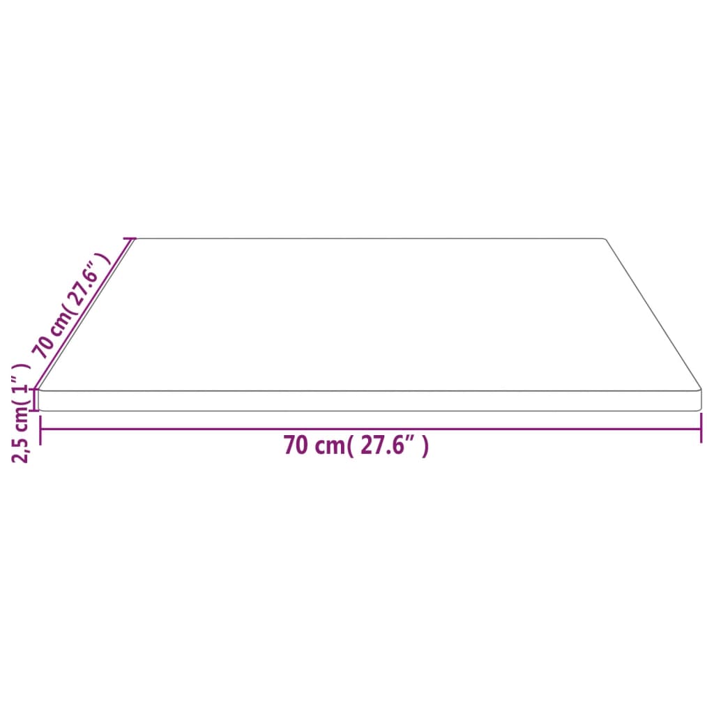 Bordsskiva 70x70x2,5 cm massiv furu fyrkantig