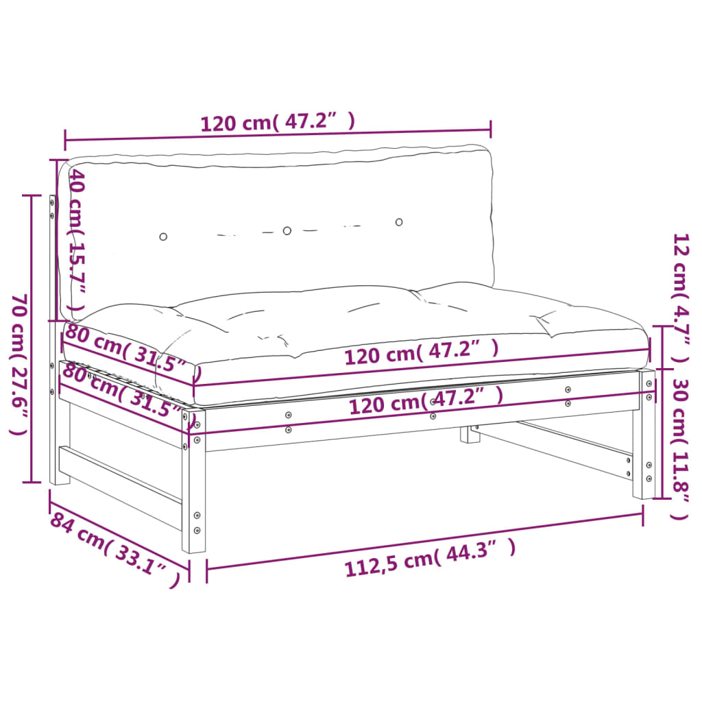 Mittensoffa 120x80 cm massiv furu