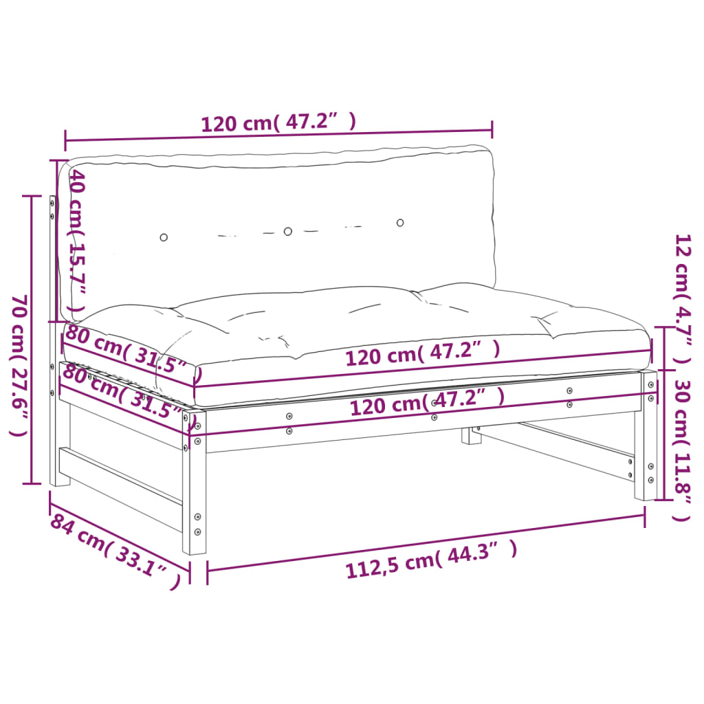 Mittensoffa svart 120x80 cm massiv furu