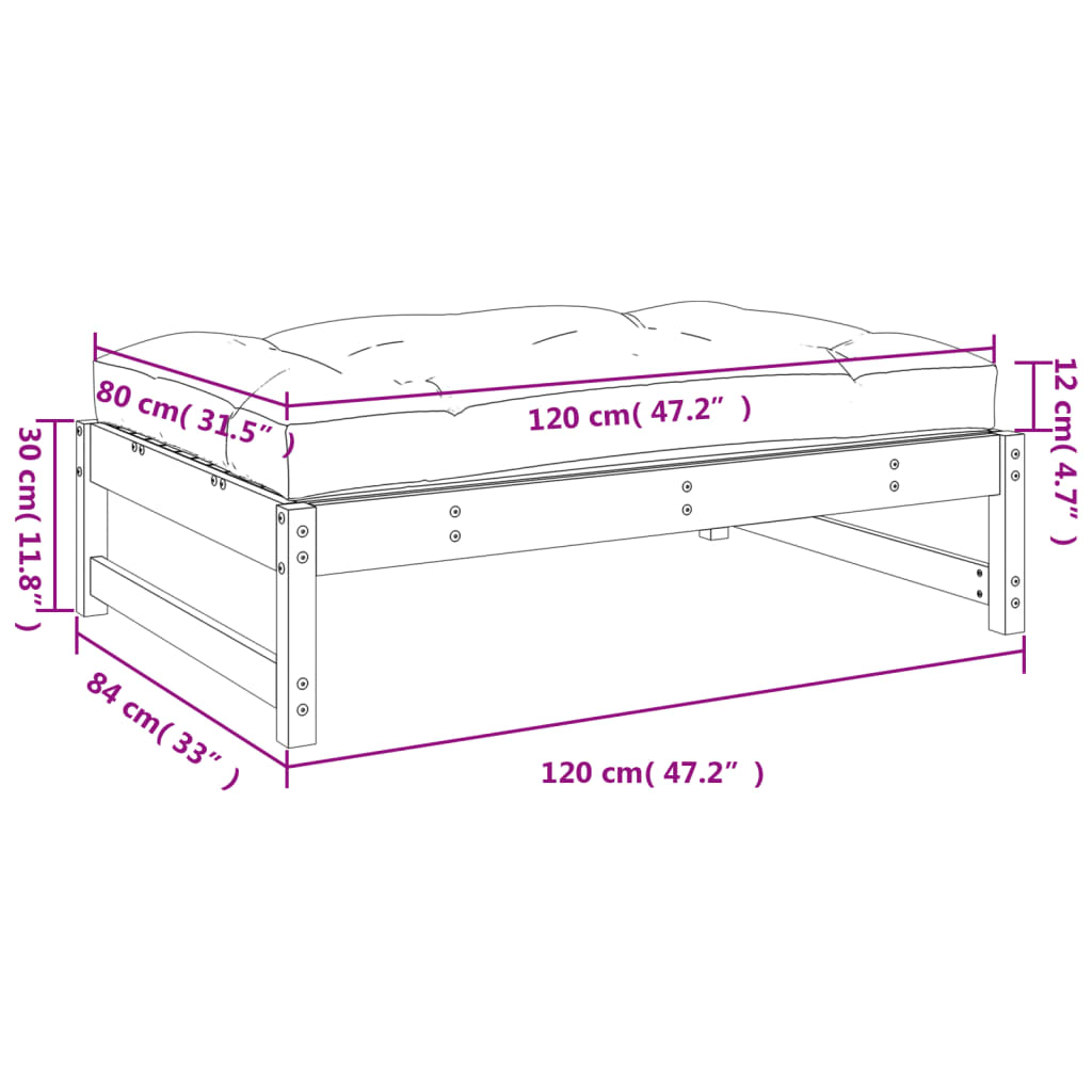 Fotpall för trädgården vit 120x80 cm massiv furu