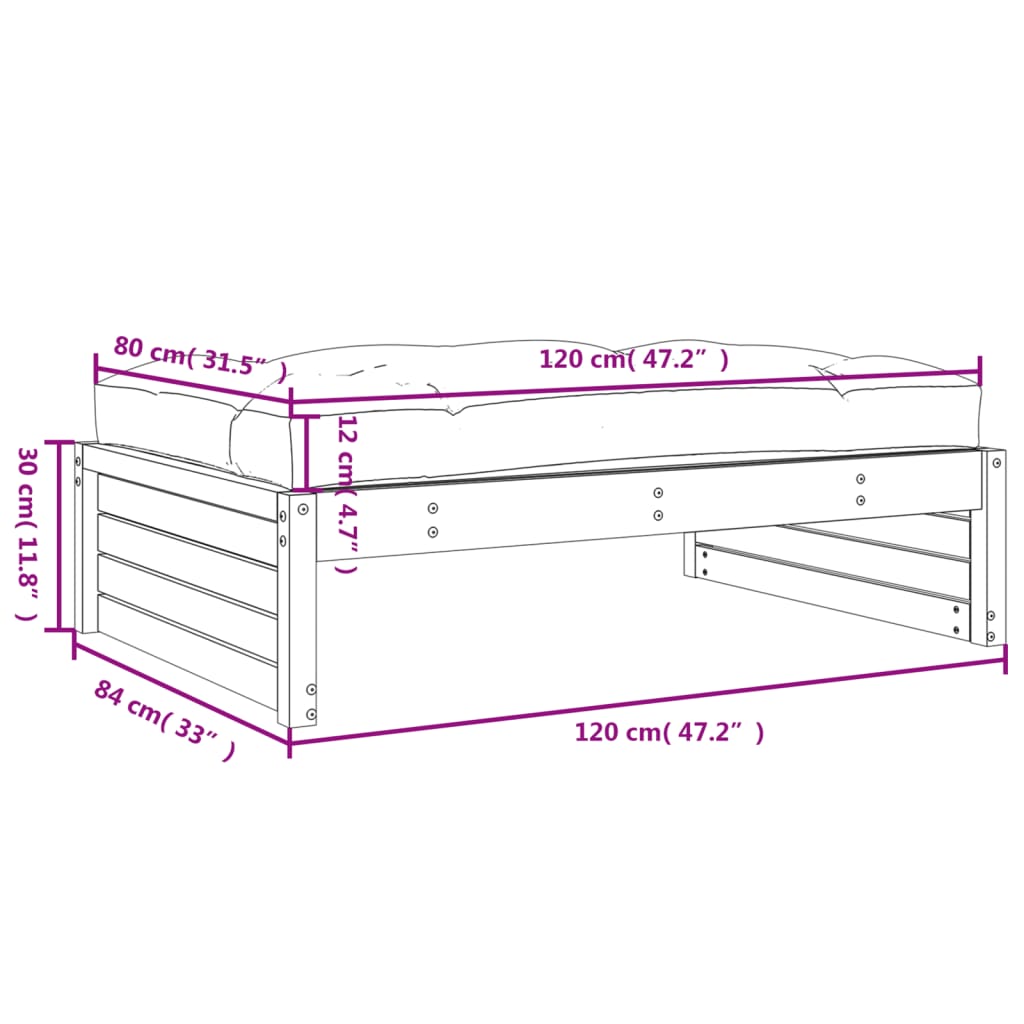 Fotpall för trädgården vit 120x80 cm massiv furu